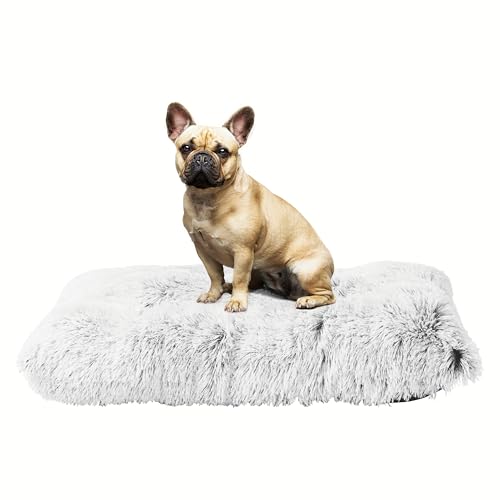 HMTOPE Hundebett, Flauschig Hundematten, Länger Plüsch Hundekissen, waschbar, rutschfeste Unterseite, 80 cm für Kleine Hunde, Hellgrau von HMTOPE