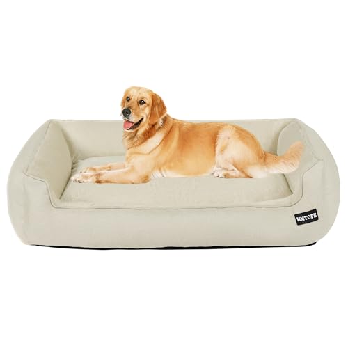 HMTOPE Hundebett, Hundesofa, Hundekissen, Hundekörbchen Abnehmbar und waschbar, Beige, 110 x 86 x 26 cm von HMTOPE