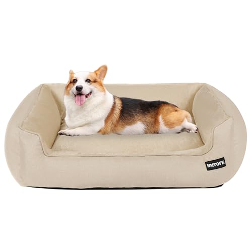 HMTOPE Hundebett, Hundesofa, Hundekissen, Hundekörbchen Abnehmbar und waschbar, Beige, 90 x 75 x 25 cm von HMTOPE