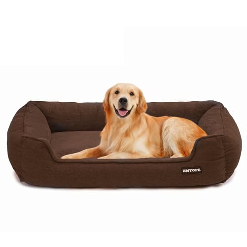 HMTOPE Hundebett, Hundesofa, Hundekissen, Hundekörbchen Abnehmbar und waschbar, Braun, 110 x 86 x 26 cm von HMTOPE