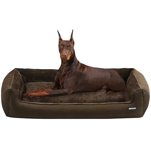 HMTOPE Hundebett, Hundesofa, Hundekissen, Hundekörbchen Abnehmbar und waschbar, Braun, 120 x 90 x 30 cm von HMTOPE