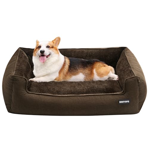 HMTOPE Hundebett, Hundesofa, Hundekissen, Hundekörbchen Abnehmbar und waschbar, Braun, 90 x 75 x 25 cm von HMTOPE