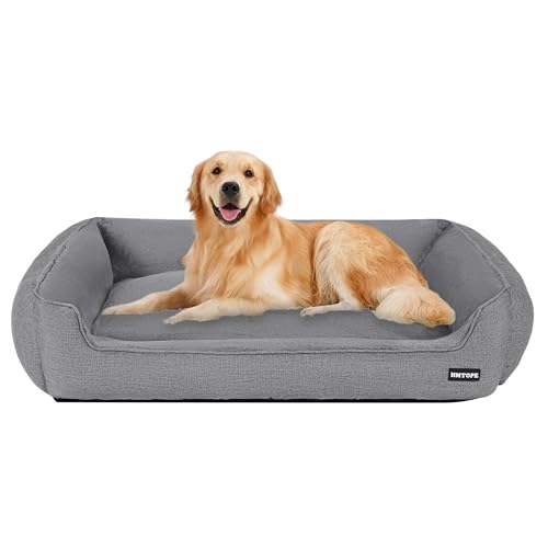 HMTOPE Hundebett, Hundesofa, Hundekissen, Hundekörbchen Abnehmbar und waschbar, Hellgrau, 110 x 86 x 26 cm von HMTOPE