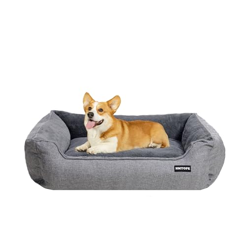 HMTOPE Hundebett, Hundesofa, Hundekissen, Hundekörbchen Abnehmbar und waschbar, Hellgrau, 90 x 75 x 25 cm von HMTOPE