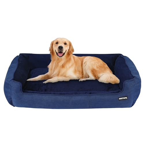 HMTOPE Hundebett, Hundesofa, Hundekissen, Hundekörbchen Abnehmbar und waschbar, Navyblau, 110 x 86 x 26 cm von HMTOPE