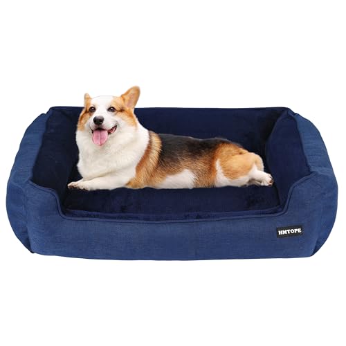 HMTOPE Hundebett, Hundesofa, Hundekissen, Hundekörbchen Abnehmbar und waschbar, Navyblau, 90 x 75 x 25 cm von HMTOPE