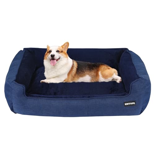 HMTOPE Hundebett, Hundesofa, Hundekissen, Hundekörbchen Abnehmbar und waschbar, Navyblau, 90 x 75 x 25 cm von HMTOPE