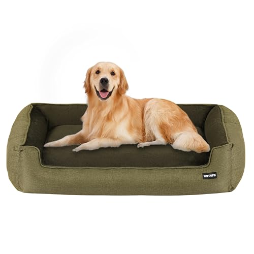 HMTOPE Hundebett, Hundesofa, Hundekissen, Hundekörbchen Abnehmbar und waschbar, Olivgrün, 110 x 86 x 26 cm von HMTOPE