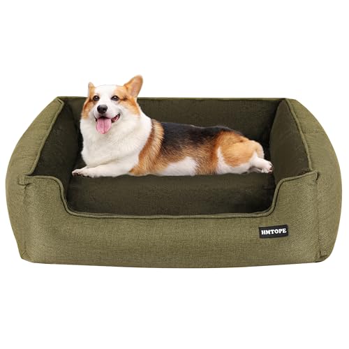 HMTOPE Hundebett, Hundesofa, Hundekissen, Hundekörbchen Abnehmbar und waschbar, Olivgrün, 90 x 75 x 25 cm von HMTOPE