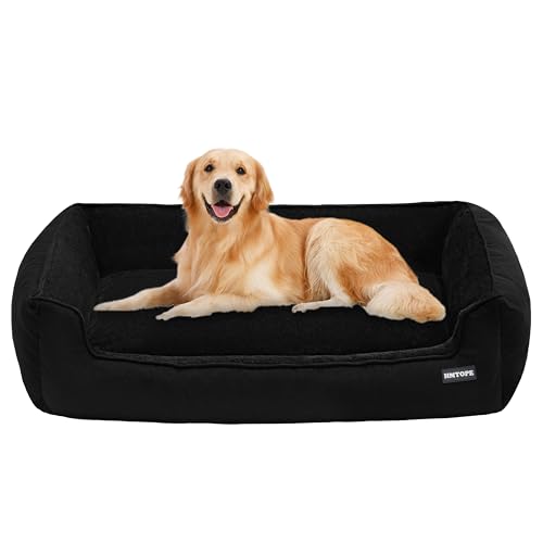 HMTOPE Hundebett, Hundesofa, Hundekissen, Hundekörbchen Abnehmbar und waschbar, Schwarz, 110 x 86 x 26 cm von HMTOPE