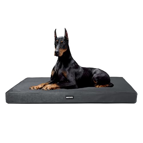 HMTOPE Orthopädisches Hundebett, 10cm Dicke Hundekissen für Grosse Hunde, Abnehmbar und Waschbar Hundematte, rutschfeste Unterseite, Wasserdichtes Innenfutter, 120 cm, Dunkelgrau von HMTOPE