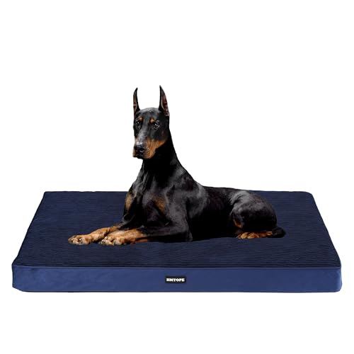 HMTOPE Orthopädisches Hundebett, 10cm Dicke Hundekissen für Grosse Hunde, Abnehmbar und Waschbar Hundematte, rutschfeste Unterseite, Wasserdichtes Innenfutter, 120 cm, Navyblau von HMTOPE