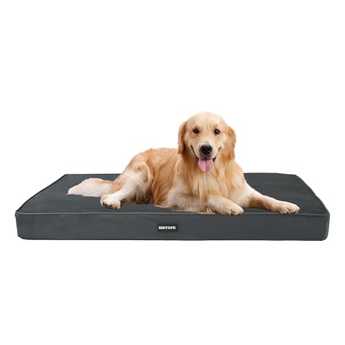 HMTOPE Orthopädisches Hundebett, 10cm Dicke Hundekissen für Mittelgroße Hunde, Grosse Hunde, Abnehmbar und Waschbar Hundematte, rutschfeste Unterseite, Wasserdichtes Innenfutter, 112 cm, Dunkelgrau von HMTOPE