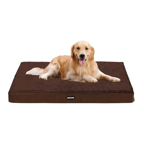 HMTOPE Orthopädisches Hundebett, 10cm Dicke Hundekissen für Mittelgroße Hunde, Grosse Hunde, Abnehmbar und Waschbar Hundematte, rutschfeste Unterseite, Wasserdichtes Innenfutter, 112 cm, Braun von HMTOPE