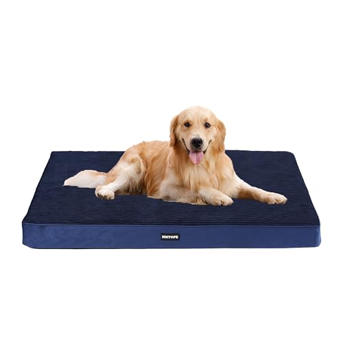 HMTOPE Orthopädisches Hundebett, 10cm Dicke Hundekissen für Mittelgroße Hunde, Grosse Hunde, Abnehmbar und Waschbar Hundematte, rutschfeste Unterseite, Wasserdichtes Innenfutter, 112 cm, Navyblau von HMTOPE