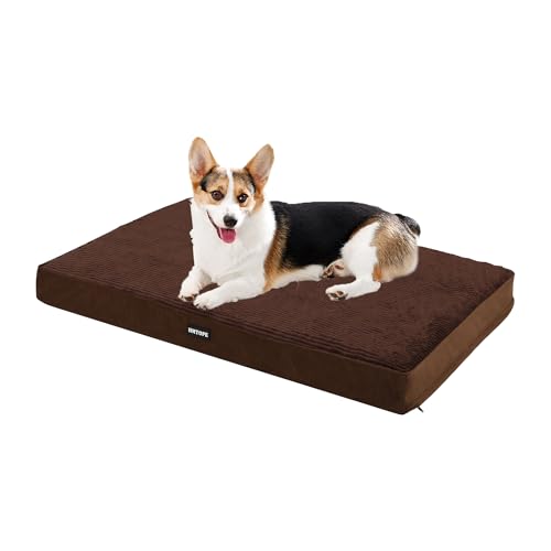 HMTOPE Orthopädisches Hundebett, 9cm Dicke Hundekissen für Mittelgroße Hunde, Abnehmbar und Waschbar Hundematte, rutschfeste Unterseite, Wasserdichtes Innenfutter, 91 cm, Braun von HMTOPE