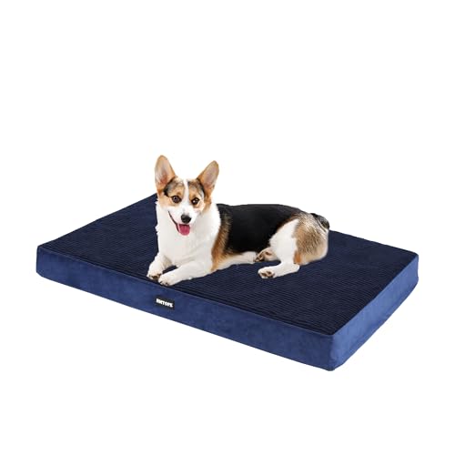 HMTOPE Orthopädisches Hundebett, 9cm Dicke Hundekissen für Mittelgroße Hunde, Abnehmbar und Waschbar Hundematte, rutschfeste Unterseite, Wasserdichtes Innenfutter, 91 cm, Navyblau von HMTOPE