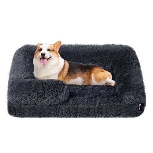 HMTOPE Orthopädisches Hundebett, Hundesofa, hohen Rand, Hundekissen, Hundekorb, Abnehmbar und waschbar, Mittelgroße Hunde, 91 x 68 x 20 cm, Dunkelgrau von HMTOPE