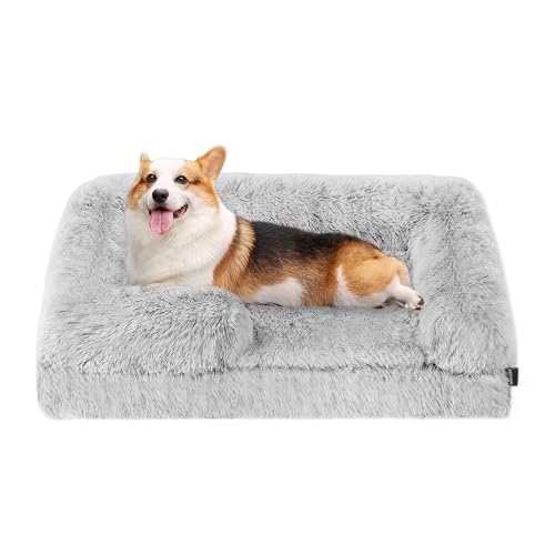 HMTOPE Orthopädisches Hundebett, Hundesofa, hohen Rand, Hundekissen, Hundekorb, Abnehmbar und waschbar, Mittelgroße Hunde, 91 x 68 x 20 cm, Hellgrau von HMTOPE