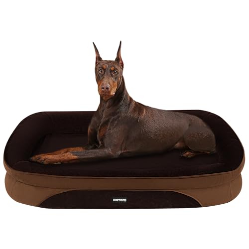 HMTOPE Orthopädisches Hundebett, Hundesofa, Vierseitiges Nackenrolle Kissen, rutschfeste Unterseite Hundekorb, Abnehmbar und Waschbar, Grosse Hunde, 122 x 90 x 19 cm, Braun von HMTOPE