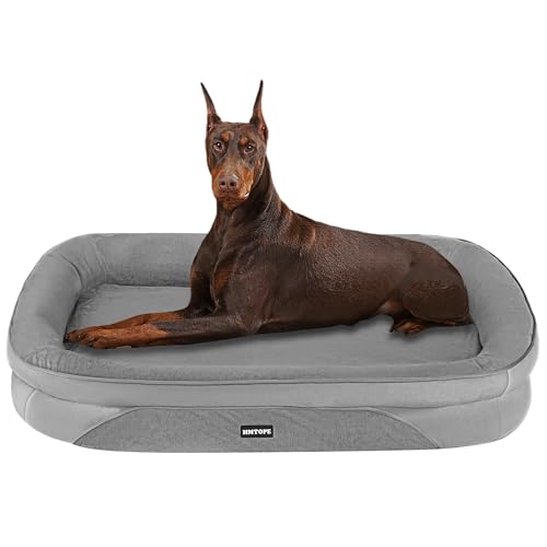 HMTOPE Orthopädisches Hundebett, Hundesofa, Vierseitiges Nackenrolle Kissen, rutschfeste Unterseite Hundekorb, Abnehmbar und Waschbar, Grosse Hunde, 122 x 90 x 19 cm, Mittelgrau von HMTOPE