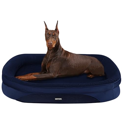 HMTOPE Orthopädisches Hundebett, Hundesofa, Vierseitiges Nackenrolle Kissen, rutschfeste Unterseite Hundekorb, Abnehmbar und Waschbar, Grosse Hunde, 122 x 90 x 19 cm, Navyblau von HMTOPE