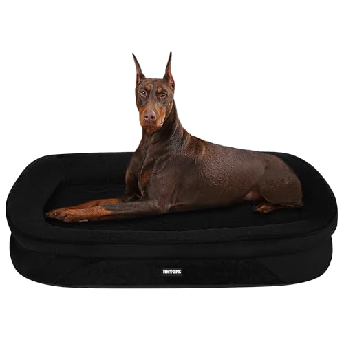 HMTOPE Orthopädisches Hundebett, Hundesofa, Vierseitiges Nackenrolle Kissen, rutschfeste Unterseite Hundekorb, Abnehmbar und Waschbar, Grosse Hunde, 122 x 90 x 19 cm, Schwarz von HMTOPE