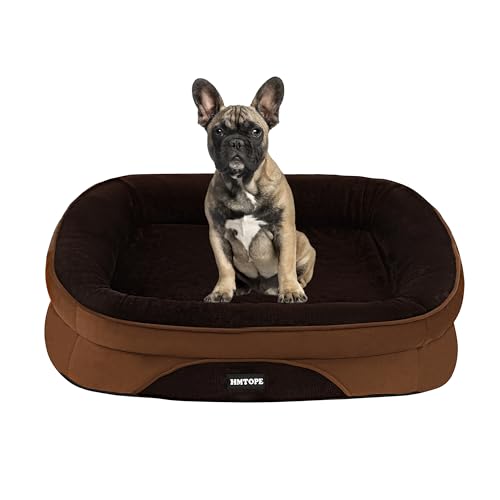 HMTOPE Orthopädisches Hundebett, Hundesofa, Vierseitiges Nackenrolle Kissen, rutschfeste Unterseite Hundekorb, Abnehmbar und Waschbar, Kleine Hunde, 71 x 53 x 14 cm, Braun von HMTOPE