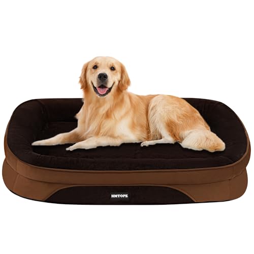 HMTOPE Orthopädisches Hundebett, Hundesofa, Vierseitiges Nackenrolle Kissen, rutschfeste Unterseite Hundekorb, Abnehmbar und Waschbar, Mittelgroße Hunde, Grosse Hunde, 106 x 79 x 17 cm, Braun von HMTOPE