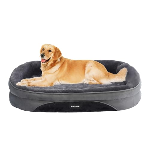 HMTOPE Orthopädisches Hundebett, Hundesofa, Vierseitiges Nackenrolle Kissen, rutschfeste Unterseite Hundekorb, Abnehmbar und Waschbar, Mittelgroße Hunde, Grosse Hunde, 106 x 79 x 17 cm, Dunkelgrau von HMTOPE