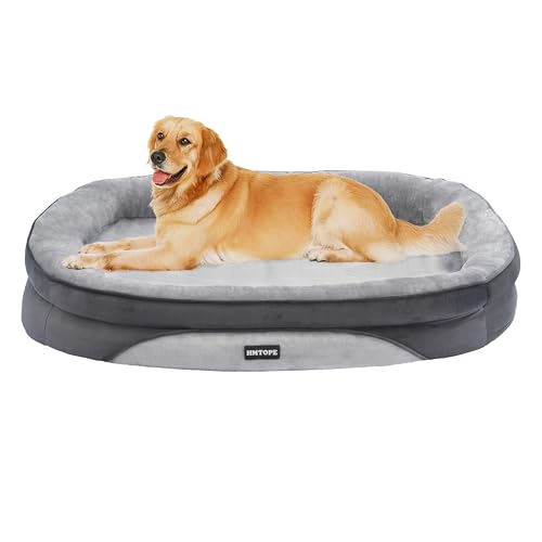 HMTOPE Orthopädisches Hundebett, Hundesofa, Vierseitiges Nackenrolle Kissen, rutschfeste Unterseite Hundekorb, Abnehmbar und Waschbar, Mittelgroße Hunde, Grosse Hunde, 106 x 79 x 17 cm, Hellgrau von HMTOPE