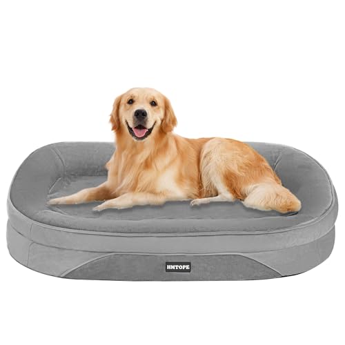 HMTOPE Orthopädisches Hundebett, Hundesofa, Vierseitiges Nackenrolle Kissen, rutschfeste Unterseite Hundekorb, Abnehmbar und Waschbar, Mittelgroße Hunde, Grosse Hunde, 106 x 79 x 17 cm, Mittelgrau von HMTOPE