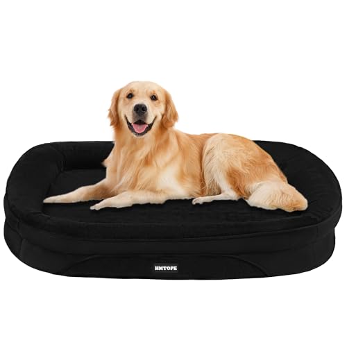 HMTOPE Orthopädisches Hundebett, Hundesofa, Vierseitiges Nackenrolle Kissen, rutschfeste Unterseite Hundekorb, Abnehmbar und Waschbar, Mittelgroße Hunde, Grosse Hunde, 106 x 79 x 17 cm, Schwarz von HMTOPE