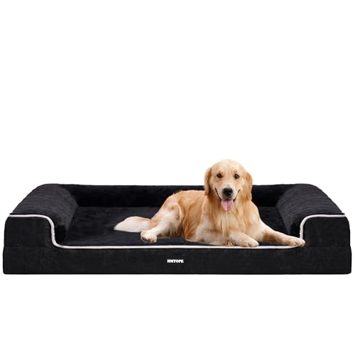 HMTOPE Orthopädisches Hundebett, Hundesofa, hohen Rand, Hundekissen, Hundekorb, Abnehmbar und waschbar, Grosse Hunde & MittelgroßeHunde-120x85x22cm, Schwarzgrau + Weiß von HMTOPE