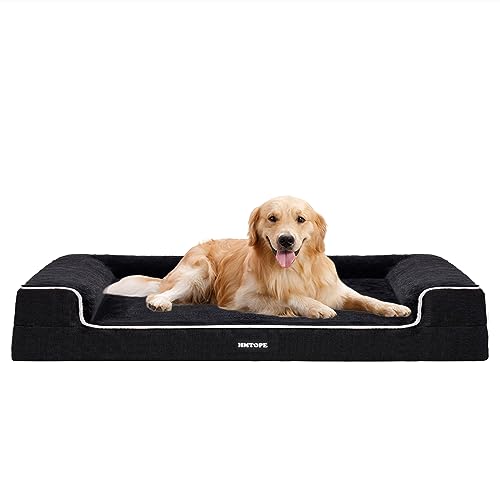 HMTOPE Orthopädisches Hundebett, Hundesofa, hohen Rand, Hundekissen, Hundekorb, Abnehmbar und waschbar, Grosse Hunde & MittelgroßeHunde-106x80x20 cm, Grau von HMTOPE