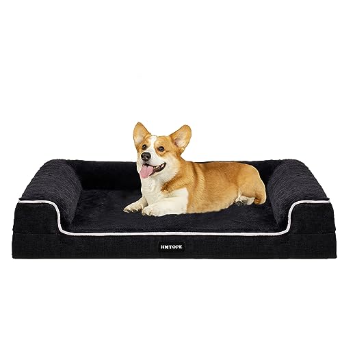 HMTOPE Orthopädisches Hundebett, Hundesofa, hohen Rand, Hundekissen, Hundekorb, Abnehmbar und waschbar, MittelgroßeHunde-91x68x20 cm, Schwarzgrau + Weiß von HMTOPE