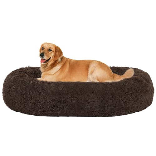 HMTOPE Orthopädisches Hundebett rund Hundekissen Hundesofa Katzenbett Donut Kuscheliges Hundekorb Waschbar, 100 cm Ø, Braun von HMTOPE