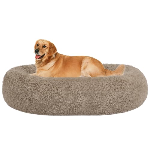 HMTOPE Orthopädisches Hundebett rund Hundekissen Hundesofa Katzenbett Donut Kuscheliges Hundekorb Waschbar, 100 cm Ø, Kamelbraun von HMTOPE