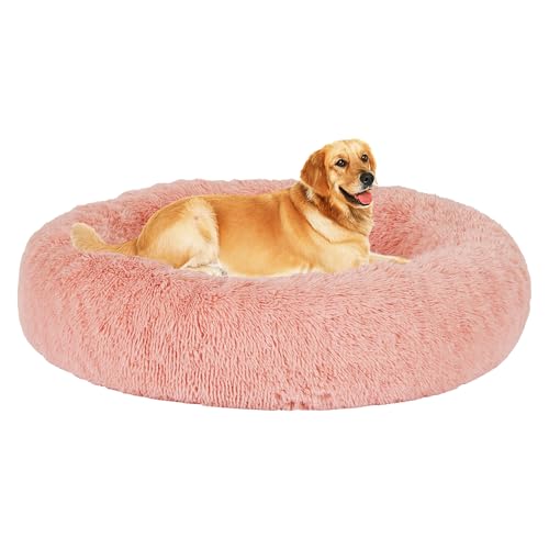 HMTOPE Orthopädisches Hundebett rund Hundekissen Hundesofa Katzenbett Donut Kuscheliges Hundekorb Waschbar, 100 cm Ø, Rosa von HMTOPE