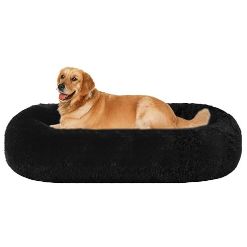 HMTOPE Orthopädisches Hundebett rund Hundekissen Hundesofa Katzenbett Donut Kuscheliges Hundekorb Waschbar, 100 cm Ø, Schwarz von HMTOPE