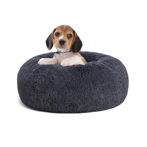 HMTOPE Orthopädisches Hundebett rund Hundekissen Hundesofa Katzenbett Donut Kuscheliges Hundekorb Waschbar, 60 cm Ø, Dunkelgrau von HMTOPE