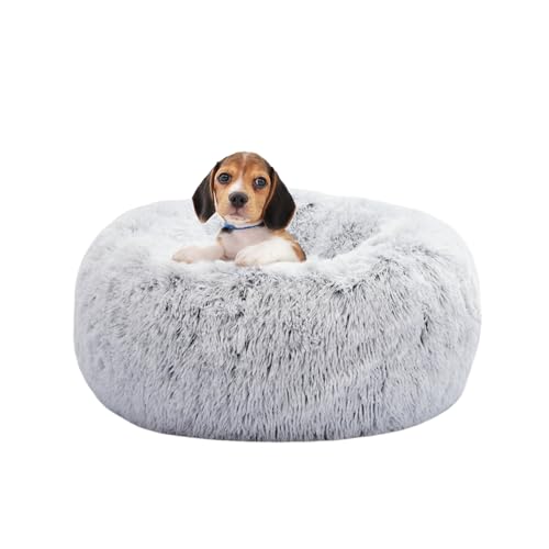 HMTOPE Orthopädisches Hundebett rund Hundekissen Hundesofa Katzenbett Donut Kuscheliges Hundekorb Waschbar, 60 cm Ø, Hellgrau von HMTOPE