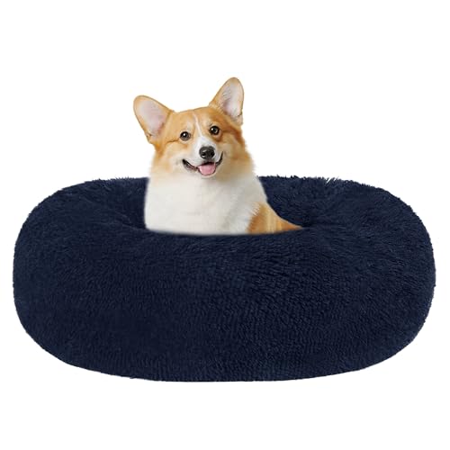 HMTOPE Orthopädisches Hundebett rund Hundekissen Hundesofa Katzenbett Donut Kuscheliges Hundekorb Waschbar, 70 cm Ø, Navyblau von HMTOPE