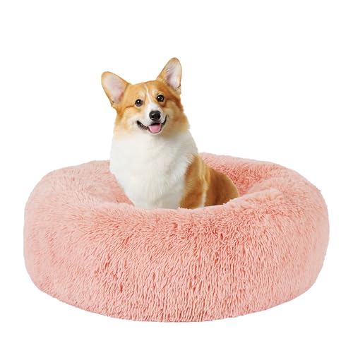 HMTOPE Orthopädisches Hundebett rund Hundekissen Hundesofa Katzenbett Donut Kuscheliges Hundekorb Waschbar, 70 cm Ø, Rosa von HMTOPE