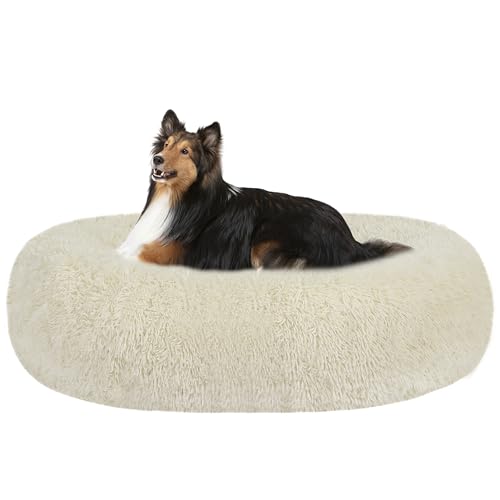 HMTOPE Orthopädisches Hundebett rund Hundekissen Hundesofa Katzenbett Donut Kuscheliges Hundekorb Waschbar, 80 cm Ø, Beige von HMTOPE