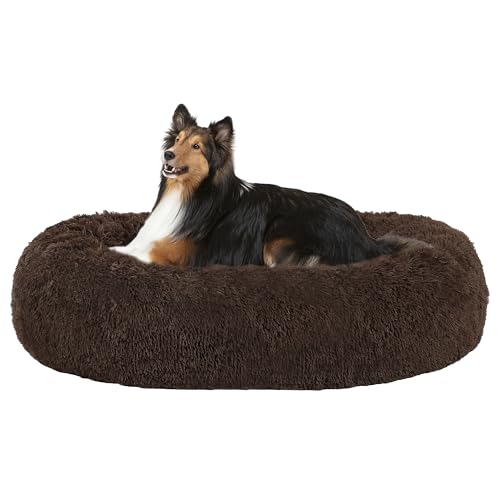 HMTOPE Orthopädisches Hundebett rund Hundekissen Hundesofa Katzenbett Donut Kuscheliges Hundekorb Waschbar, 80 cm Ø, Braun von HMTOPE