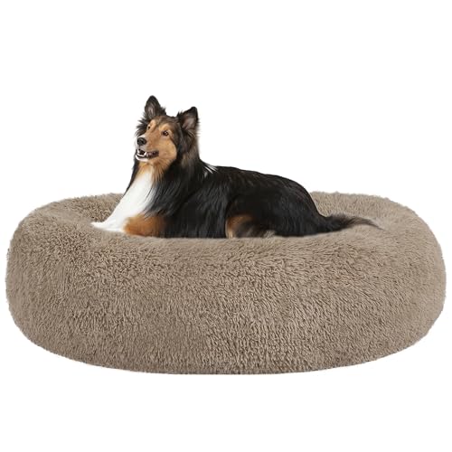 HMTOPE Orthopädisches Hundebett rund Hundekissen Hundesofa Katzenbett Donut Kuscheliges Hundekorb Waschbar, 80 cm Ø, Kamelbraun von HMTOPE