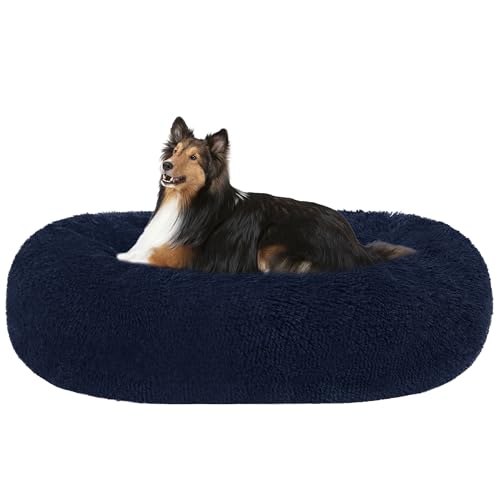 HMTOPE Orthopädisches Hundebett rund Hundekissen Hundesofa Katzenbett Donut Kuscheliges Hundekorb Waschbar, 80 cm Ø, Navyblau von HMTOPE