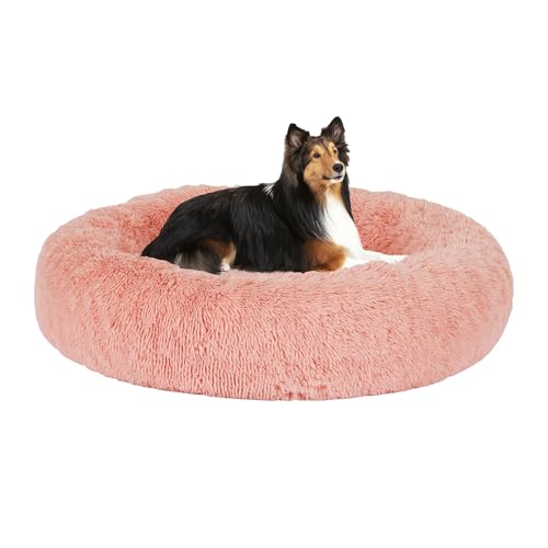 HMTOPE Orthopädisches Hundebett rund Hundekissen Hundesofa Katzenbett Donut Kuscheliges Hundekorb Waschbar, 80 cm Ø, Rosa von HMTOPE