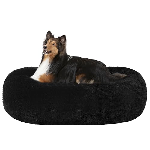 HMTOPE Orthopädisches Hundebett rund Hundekissen Hundesofa Katzenbett Donut Kuscheliges Hundekorb Waschbar, 80 cm Ø, Schwarz von HMTOPE